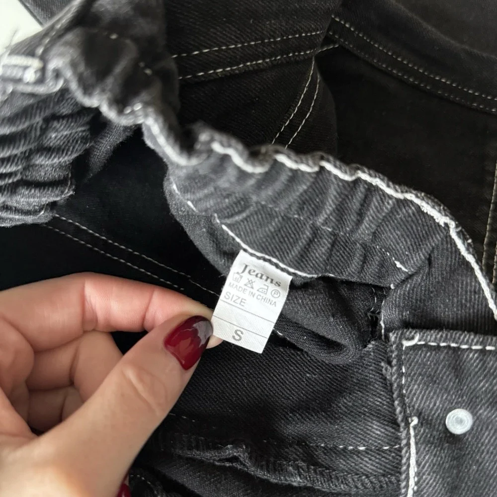 Women's Black Cargo Pants White Stitching Stretchy, Pockets Size‎ Small